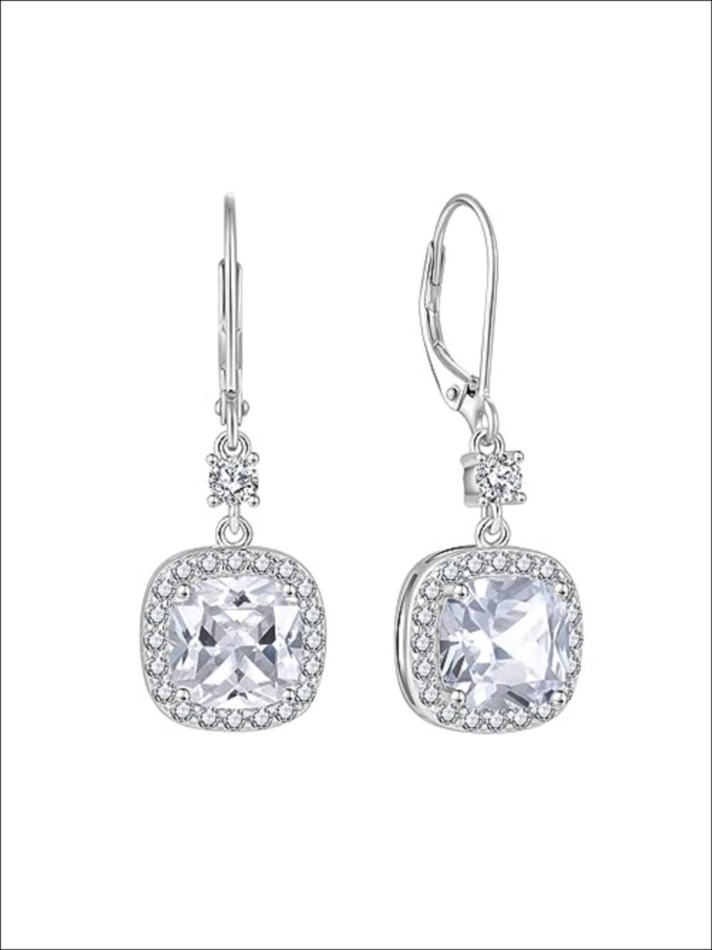 Princess Cut Halo Birthstone Dangle Earrings 925 Sterling Silver